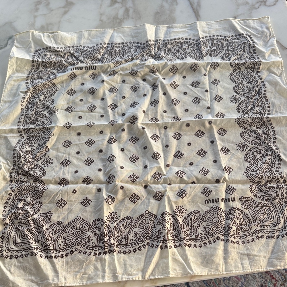 Miu Miu Cream Silk Bandana with Brown Paisley Motif